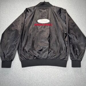 Ford Racing Bomber Satin Jacket Mens Large Black Nylon Snap Front Embroidered